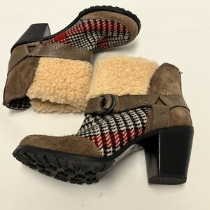 7.5M Woolrich Women's Plaid Heeled Boots - Red, Black, Cream, Brown